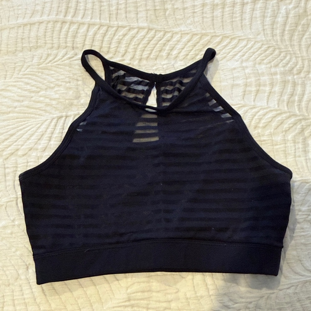 Black High Neck Striped Yoga Bralette